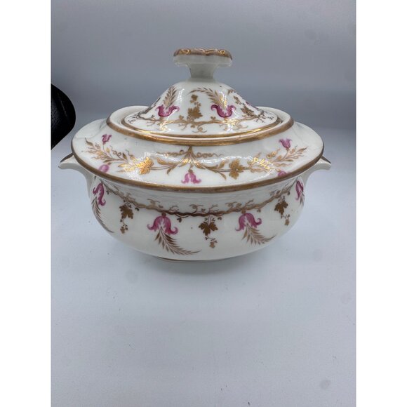 Antique Old Paris Porcelain Vegetable Tureen – Hand Painted Gold Gilt & Pink - Picture 1 of 14